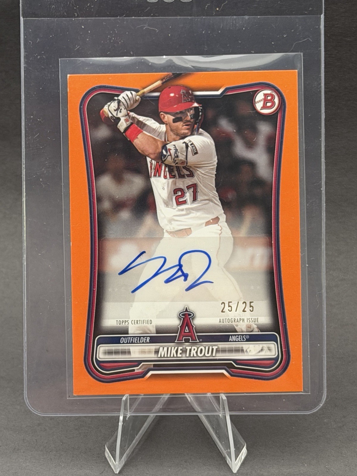 2026 Bowman Mike Trout Auto Orange /25 #PRV-MT 25/25 Los Angeles Angels Bookend