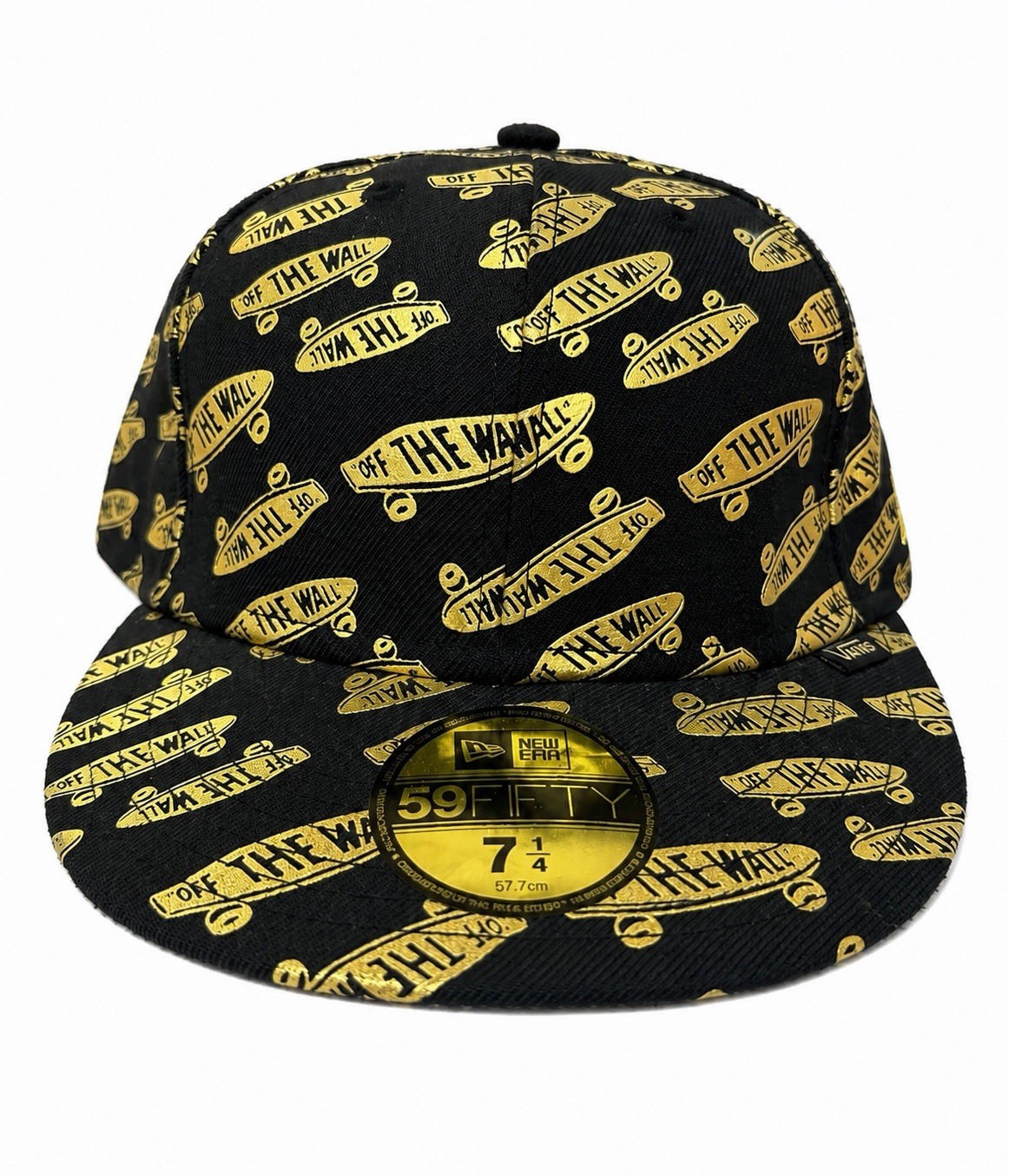 Vans X New era 56Fifty Fitted hat black And Gold “off The Wall” Size 7 1/4