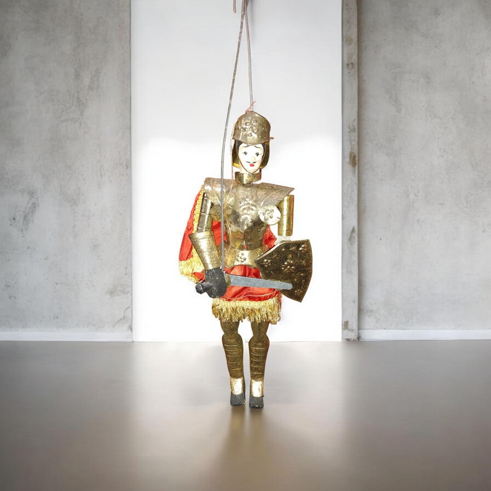 Vintage Sicilian Puppet Knight Italian Marionette Metal Armor Porcelain Face