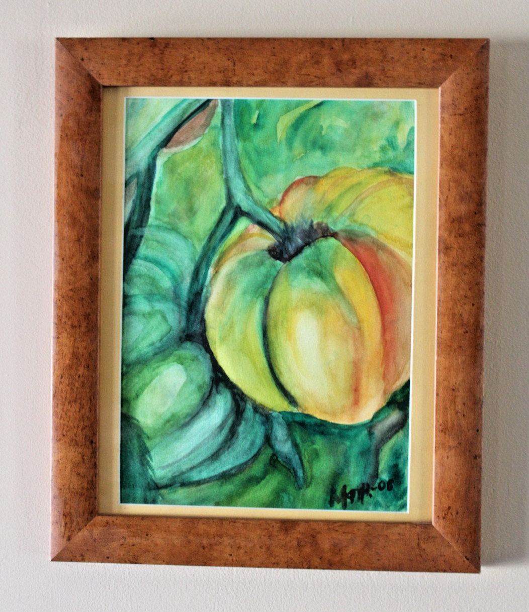 Orig Watercolor Ripening Garden Tomatoes Still Life Signed 2008 17x14 Prof Frame