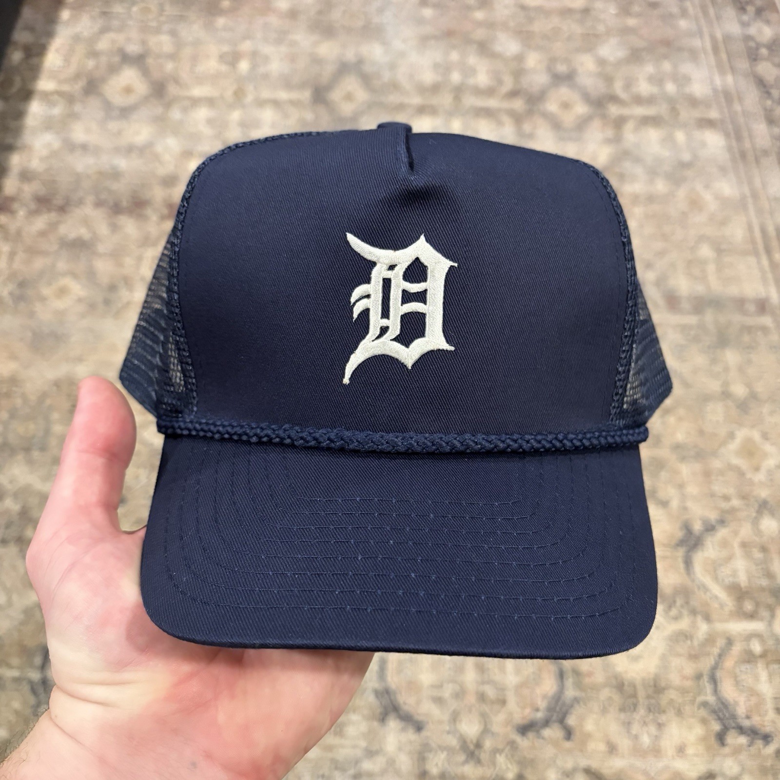VTG 90s Detroit Tigers Plain Logo MLB Navy Rope Old English SnapBack Hat Cap New