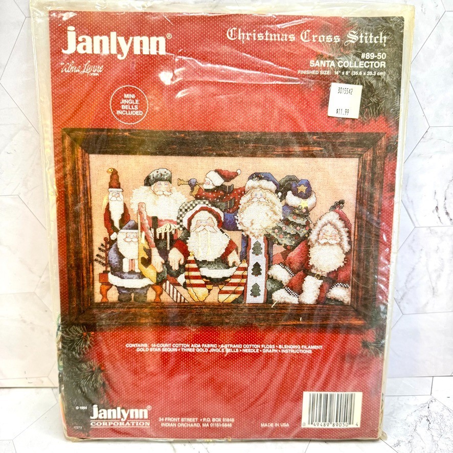 NOS Vtg Janlynn Christmas Cross Stitch Kit 'Santa Collector' #89-50 Alma Lynne