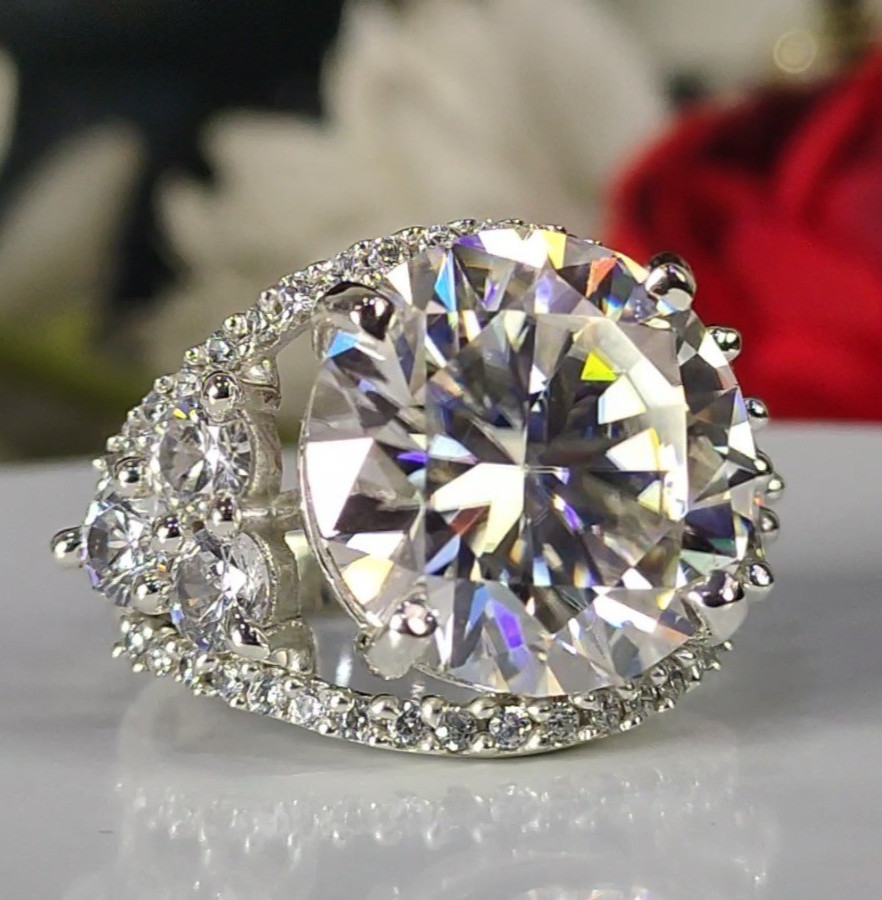 RARE 9.95 Ct Certified Round White Diamond Solitaire Ring In 925 Silver