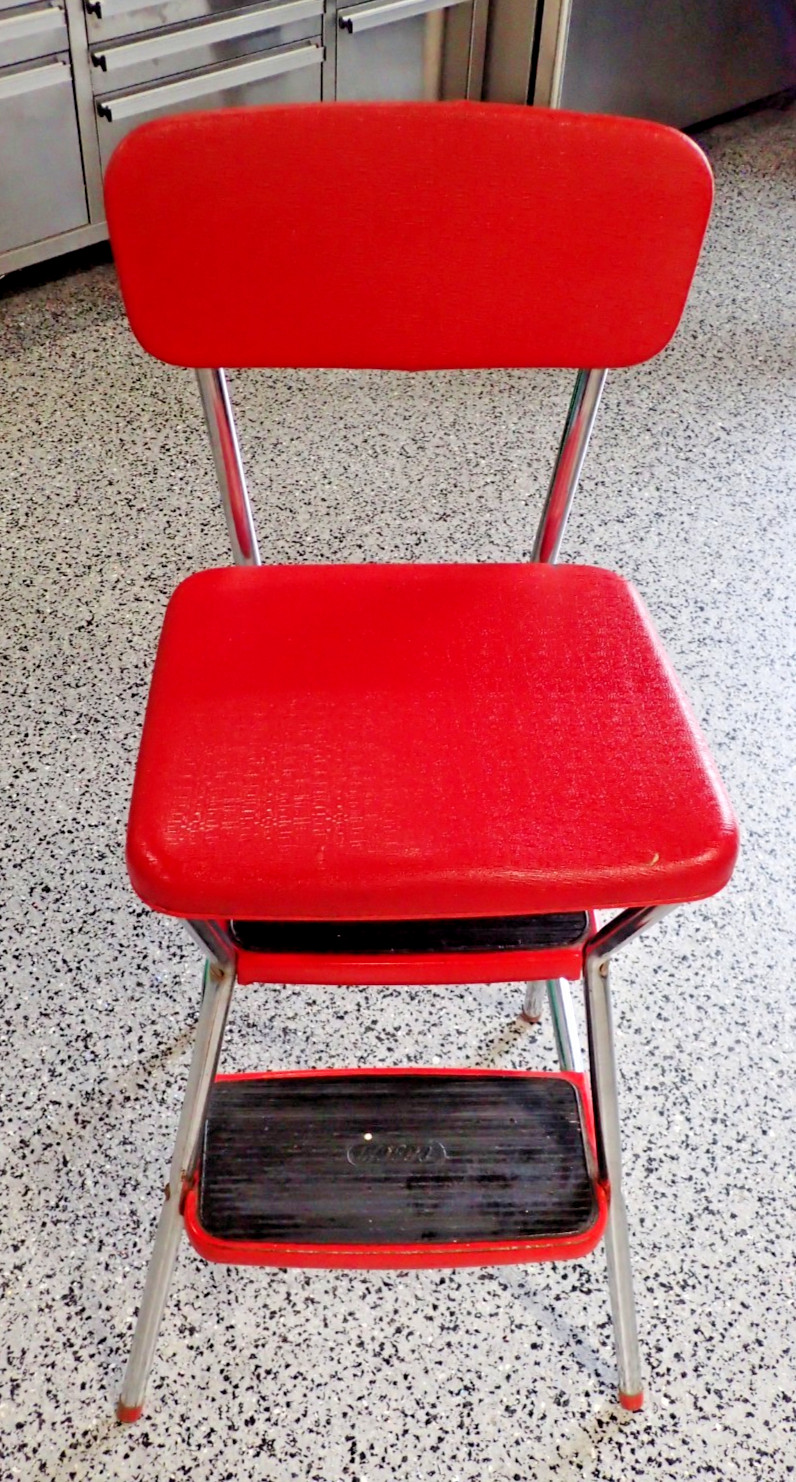 Vintage 1970s COSCO Step Stool Chair Two-In-One Pull Out Steps Flip Up Seat Red Vintage 1970s COSCO Step Stool Chair Two-In-One Pull Out Steps Flip Up Seat Red