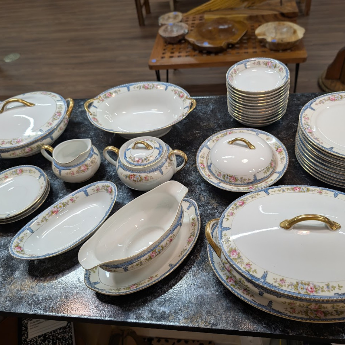 Very Rare 1920s Noritake 32 pc Dinner Set w/ Extras | Green Cherry Blossom Mark