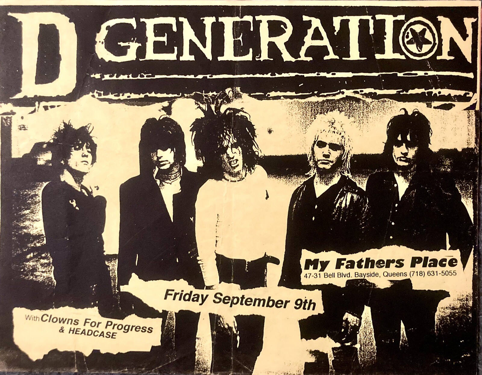 D GENERATION CLOWNS FOR PROGRESS + VINT 1994 FLYER 9/9/1994 MY FATHERS PLACE NYC