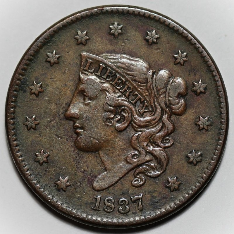 1837 Coronet Head Large Cent, N-6, US 1c Copper Coin