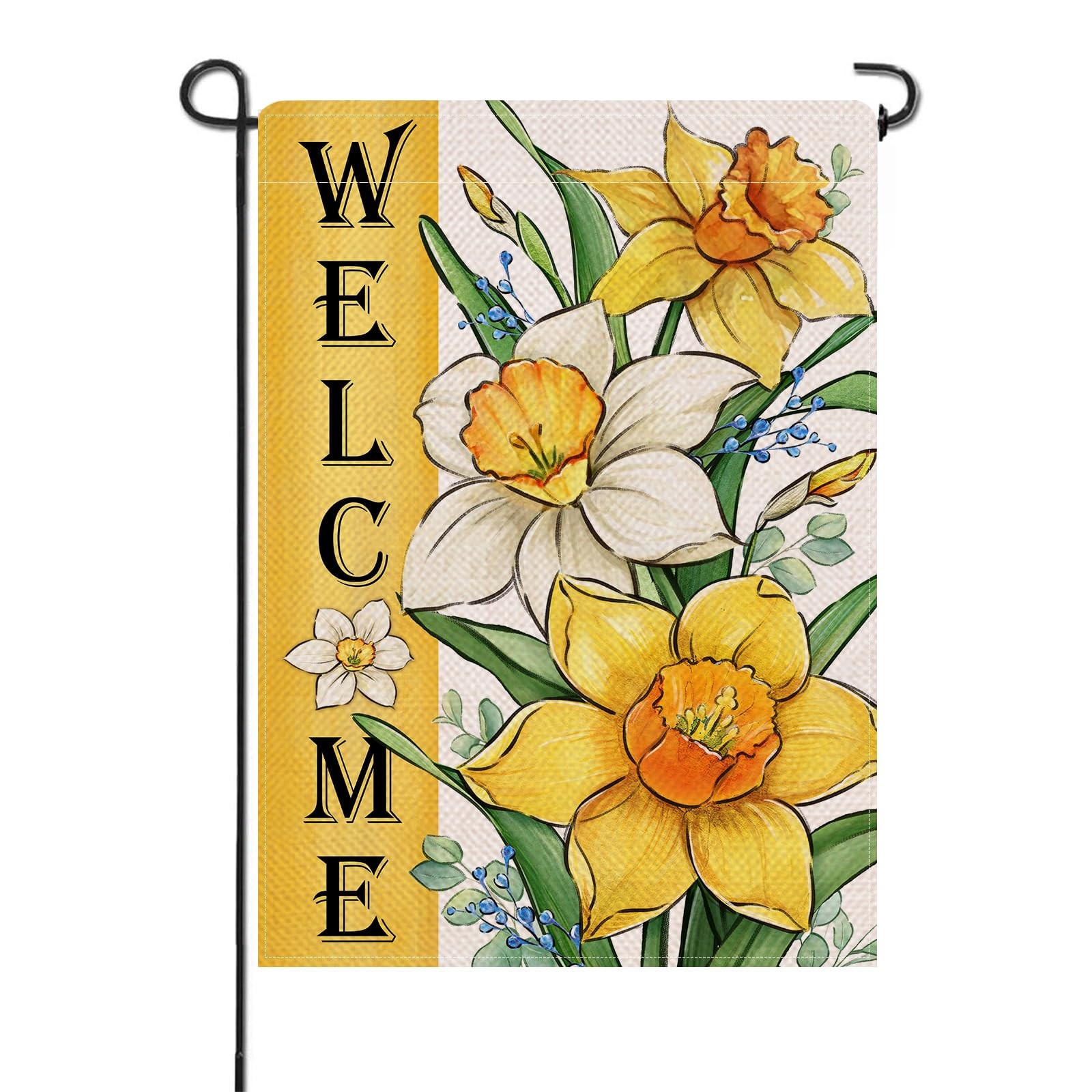 Welcome Spring Summer Floral Flower Small Decorative Garden Flag, Yellow Daffodi
