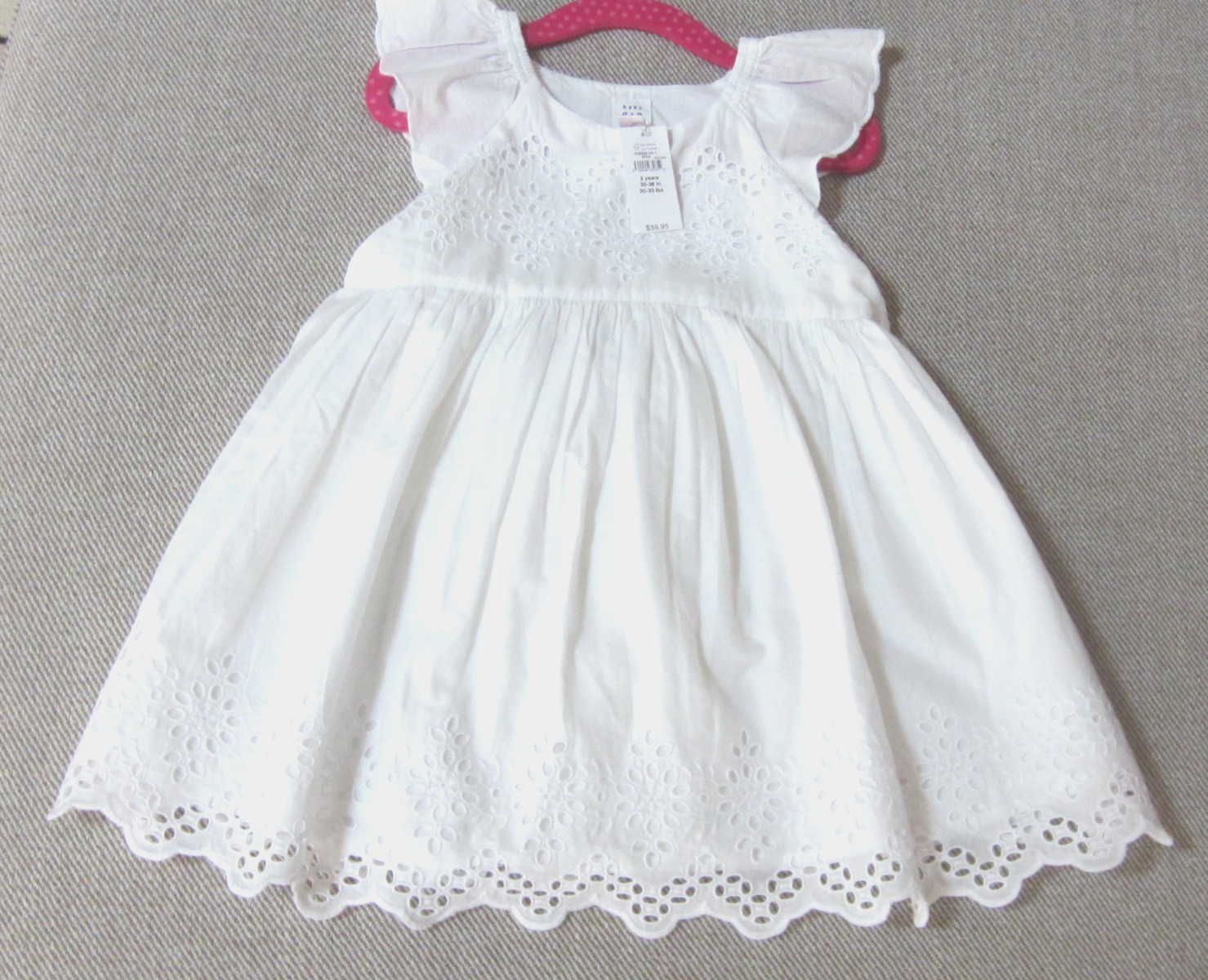 NWT Baby GAP Girls 2T Cotton Eyelet Flutter Sleeve Dress White NEW