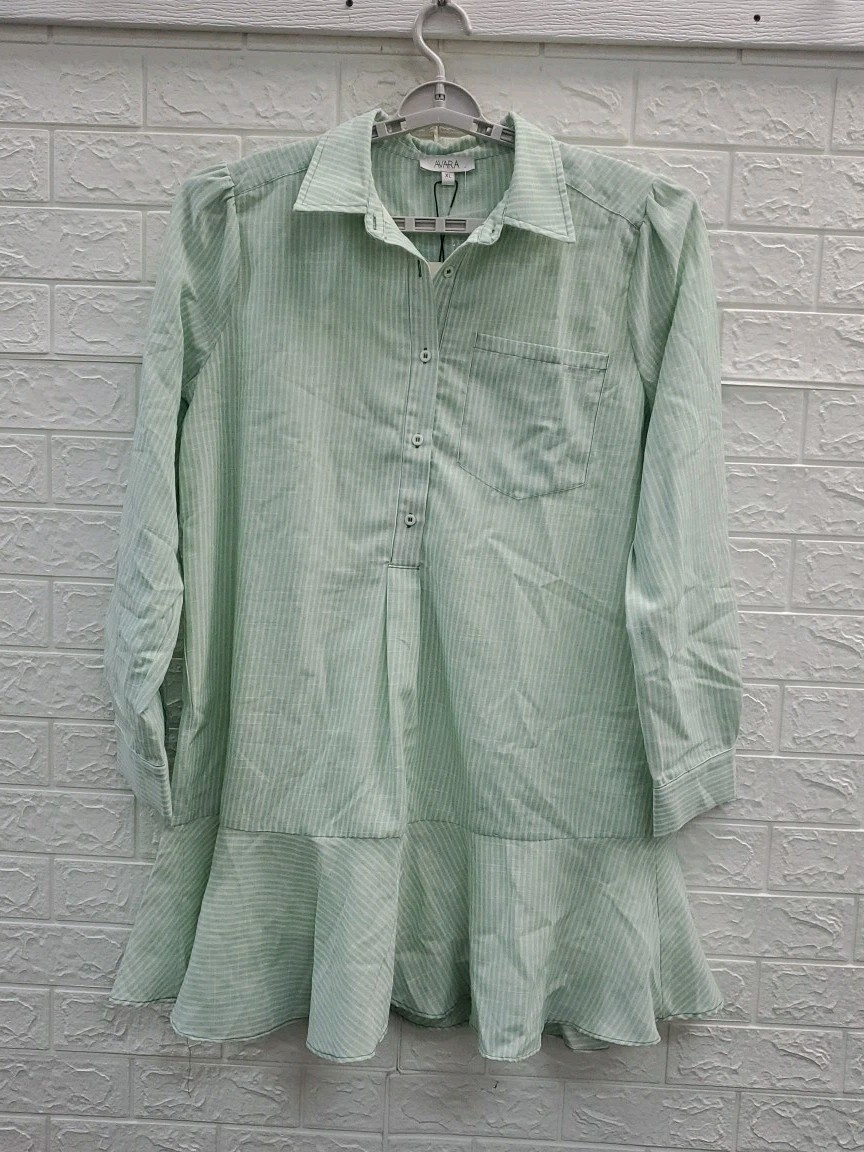 New AVARA Meagan Green Striped 1/2 Button Shirt Dress Green/White Sz XL