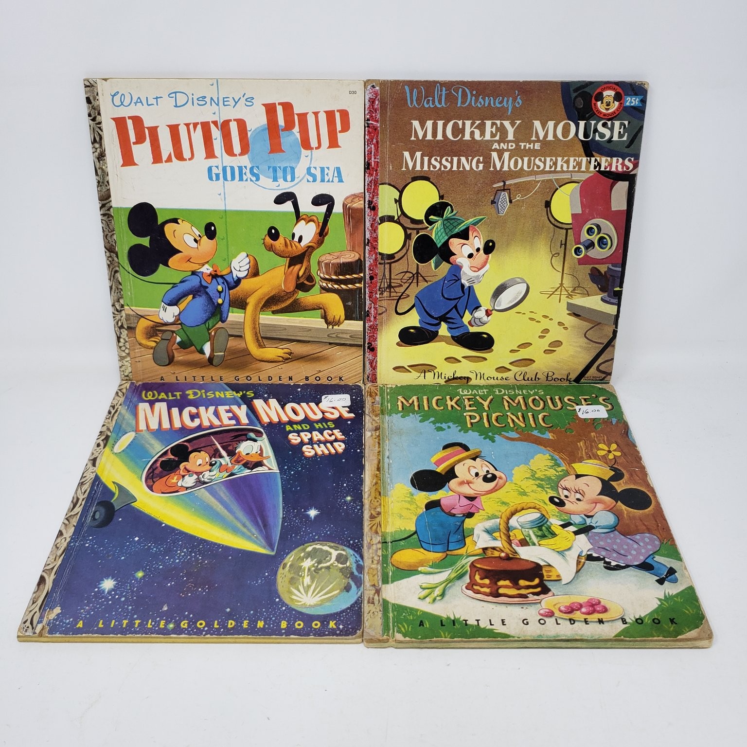 Vintage Walt Disney Little Golden Books Lot of 4 Mickey Mouse Pluto 1950s A Eds