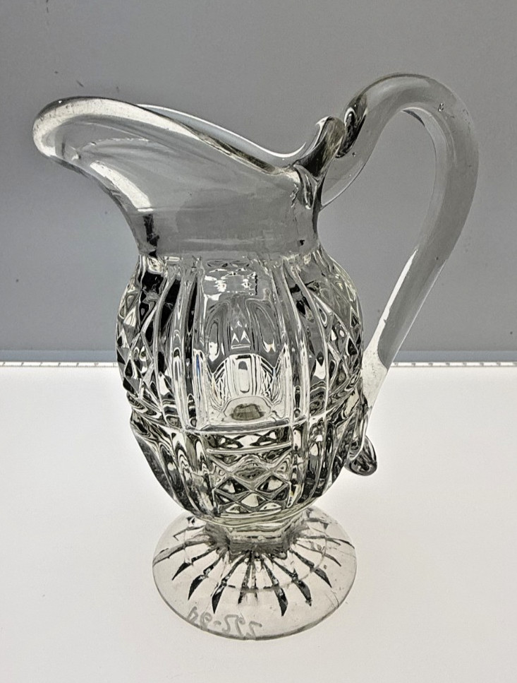 Early Flint EAPG Creamer Applied Handle Punty Block Diamond C1840