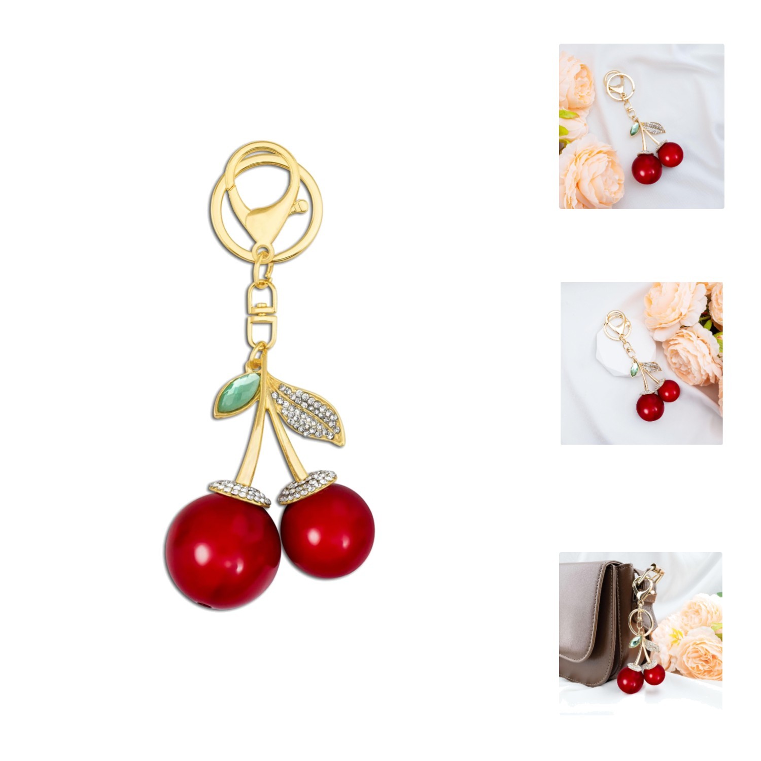 Elegant Cherry Accessories: Cute Keychain Charm for Handbags and Gifting