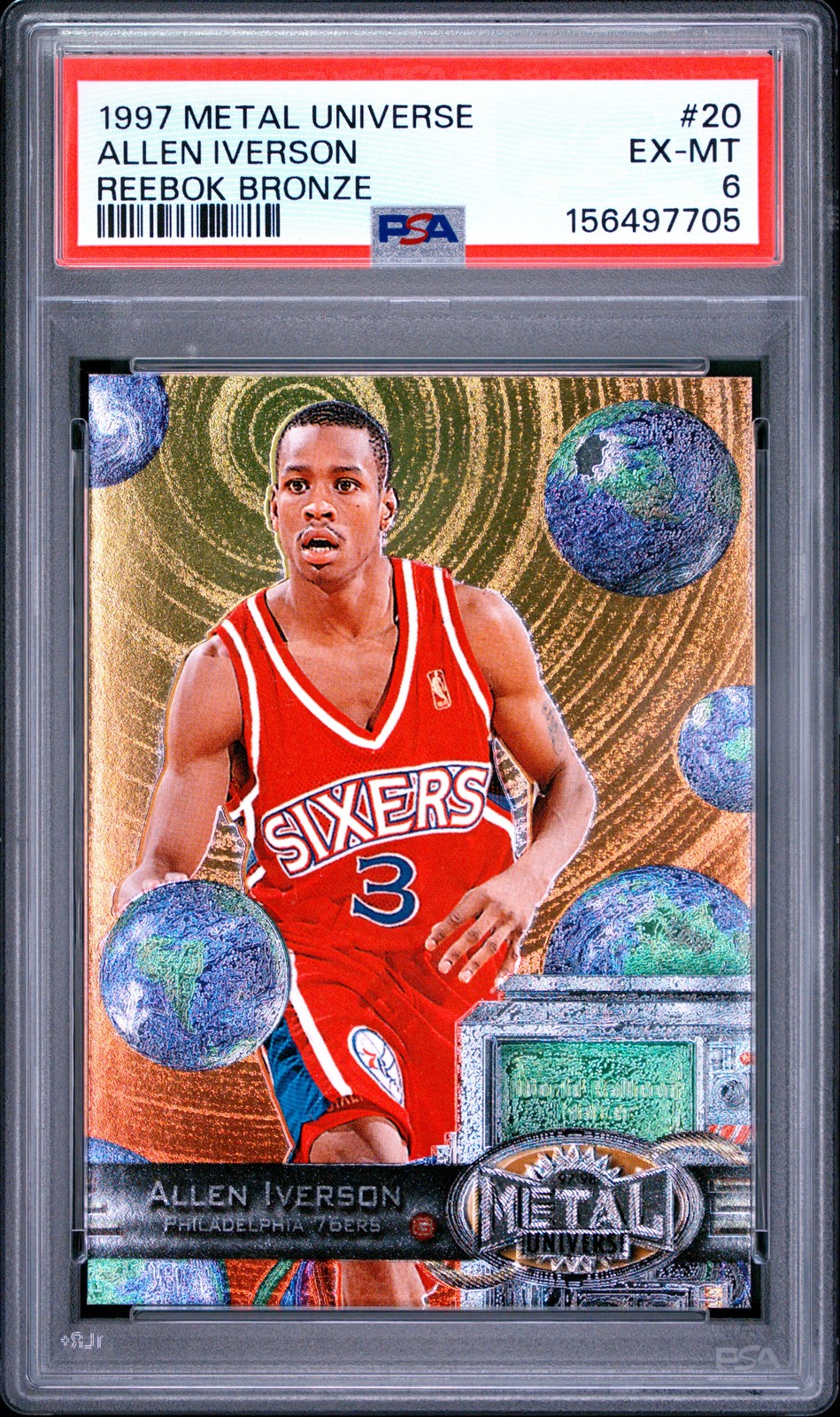 RARE 🔥 PSA 6 1997 Allen Iverson 20 Reebok Bronze Metal Universe POP/35 RARE 🔥 PSA 6 1997 Allen Iverson 20 Reebok Bronze Metal Universe POP/35