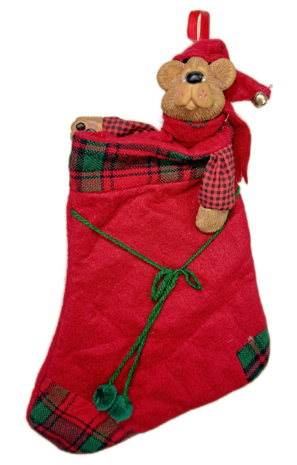 11” Red Bear Russ Christmas Stocking Small Wall Decor Resin Country Folks Animal 11” Red Bear Russ Christmas Stocking Small Wall Decor Resin Country Folks Animal