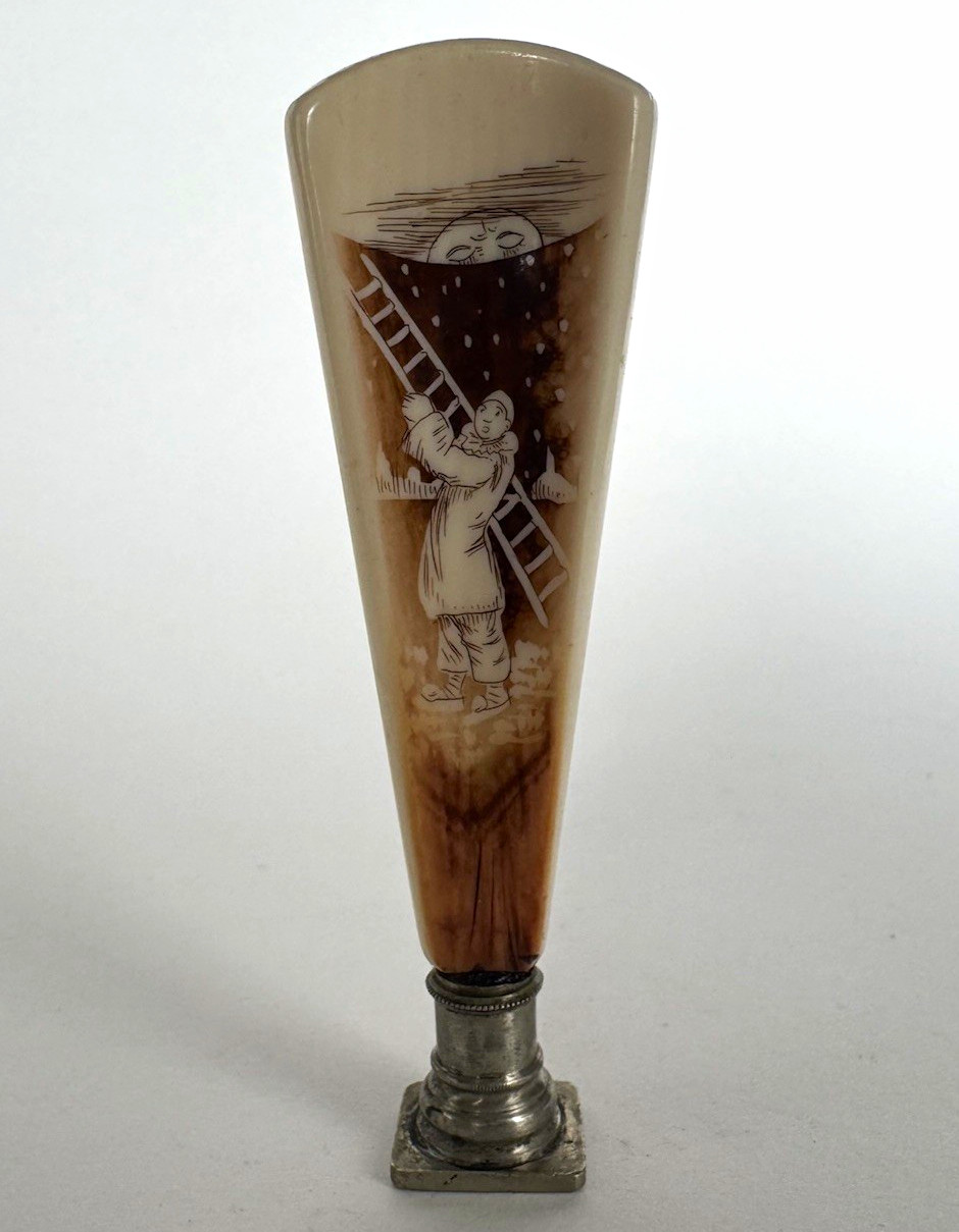 19th c French Seal Ivory Painted Pierrot 19th c French Seal Ivory Painted Pierrot