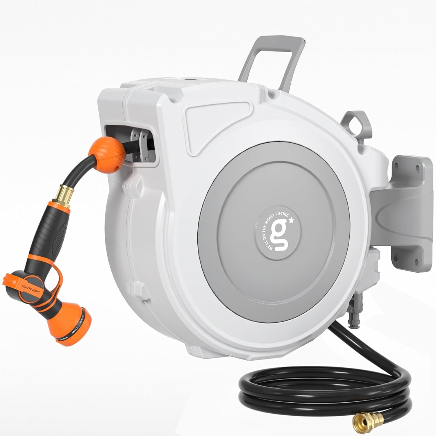 Giraffe Tools Retractable Garden Hose Reel Wall Mounted Full Size Watering Hose