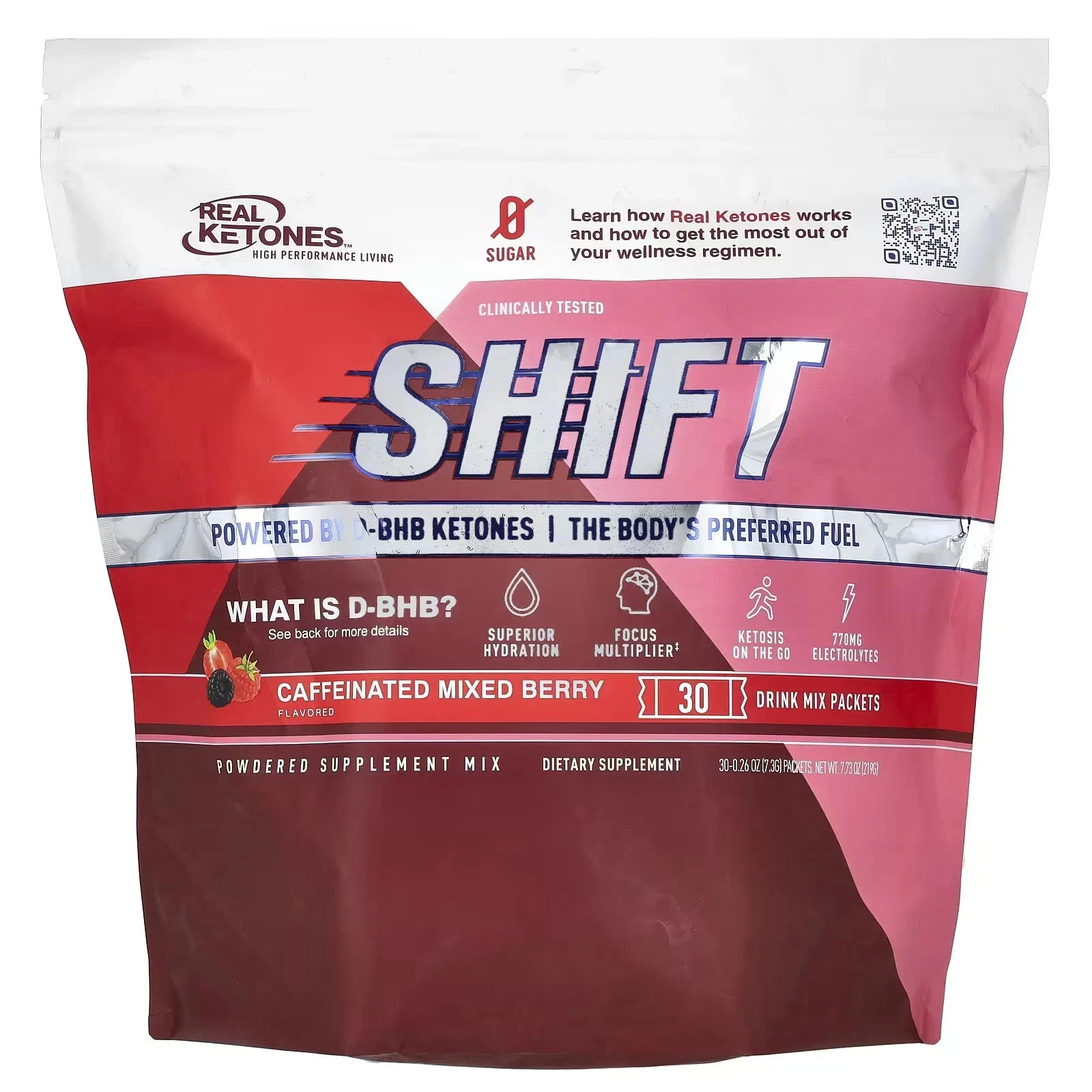 Real Ketones Shift, Caffeinated Mixed Berry 30 days supply EXP 2027