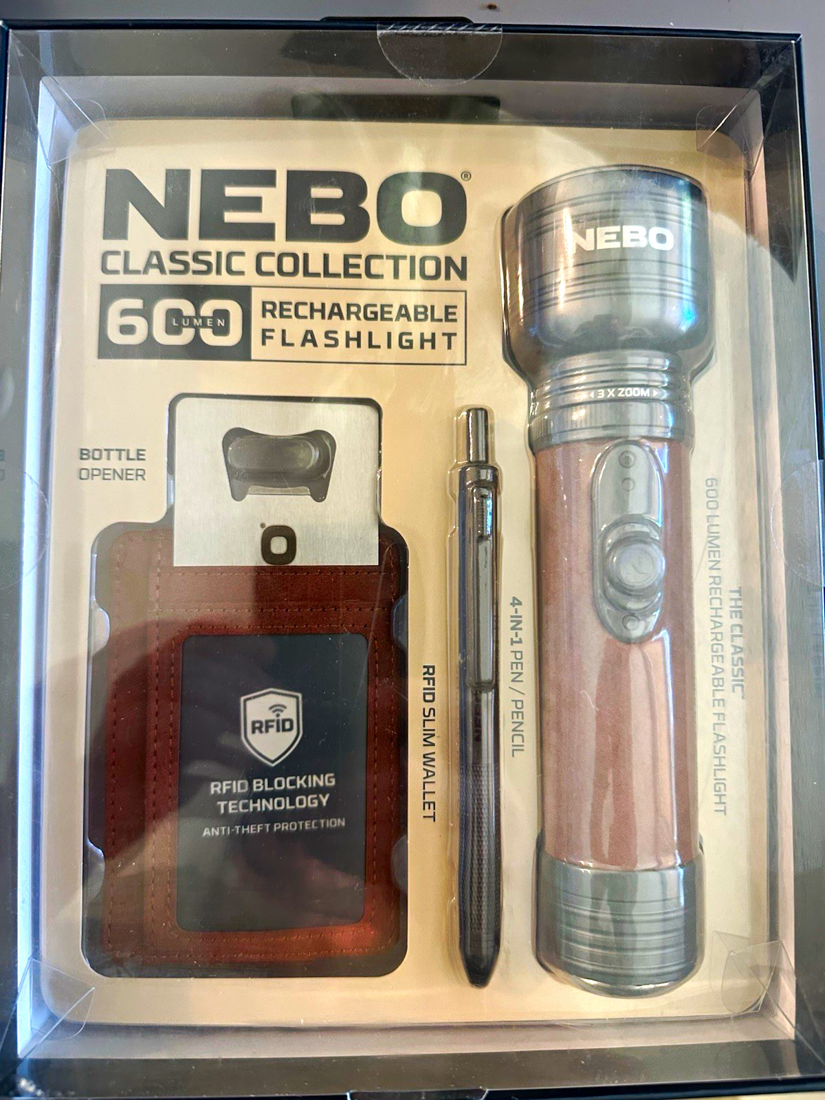 NEBO The Classic 600 Lumen USB Rechargeable LED Flashlight Zoom IPX4 Gray