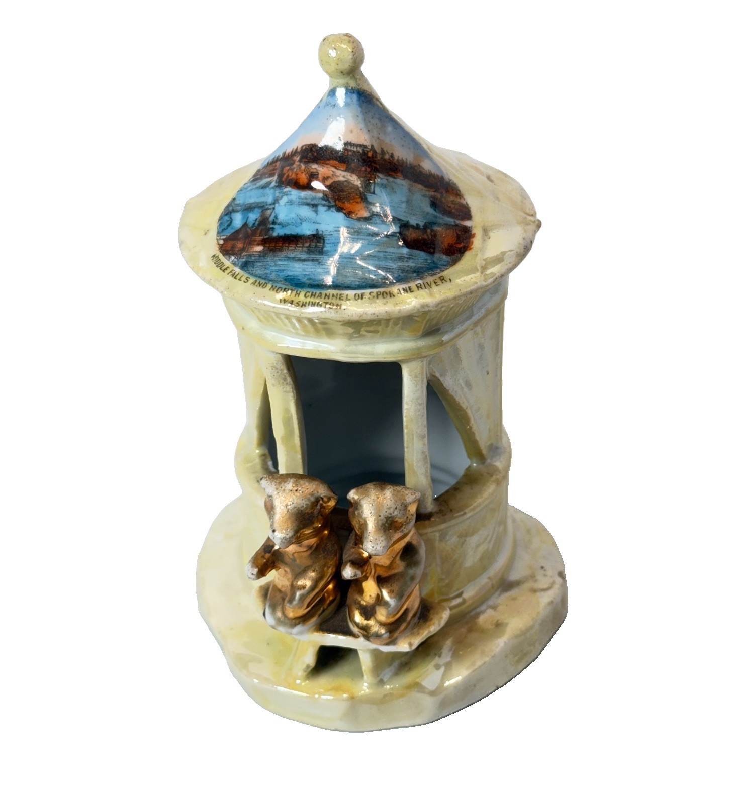 SPOKANE RIVER WA WASHINGTON Antique MIDDLE FALLS PIG Souvenir PAINTED TRINKET