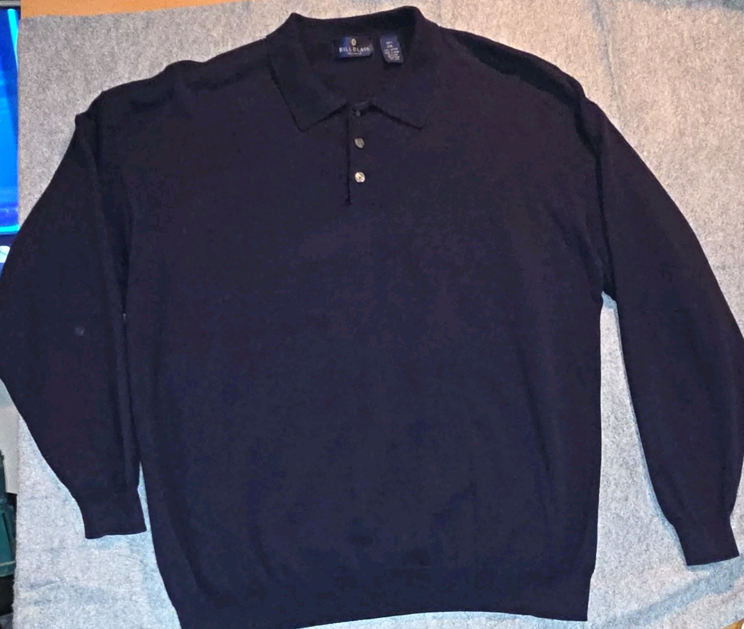 Vintage Bill Blass Navy Cotton Knit Collared Button Neck Pullover Sweater 2XL