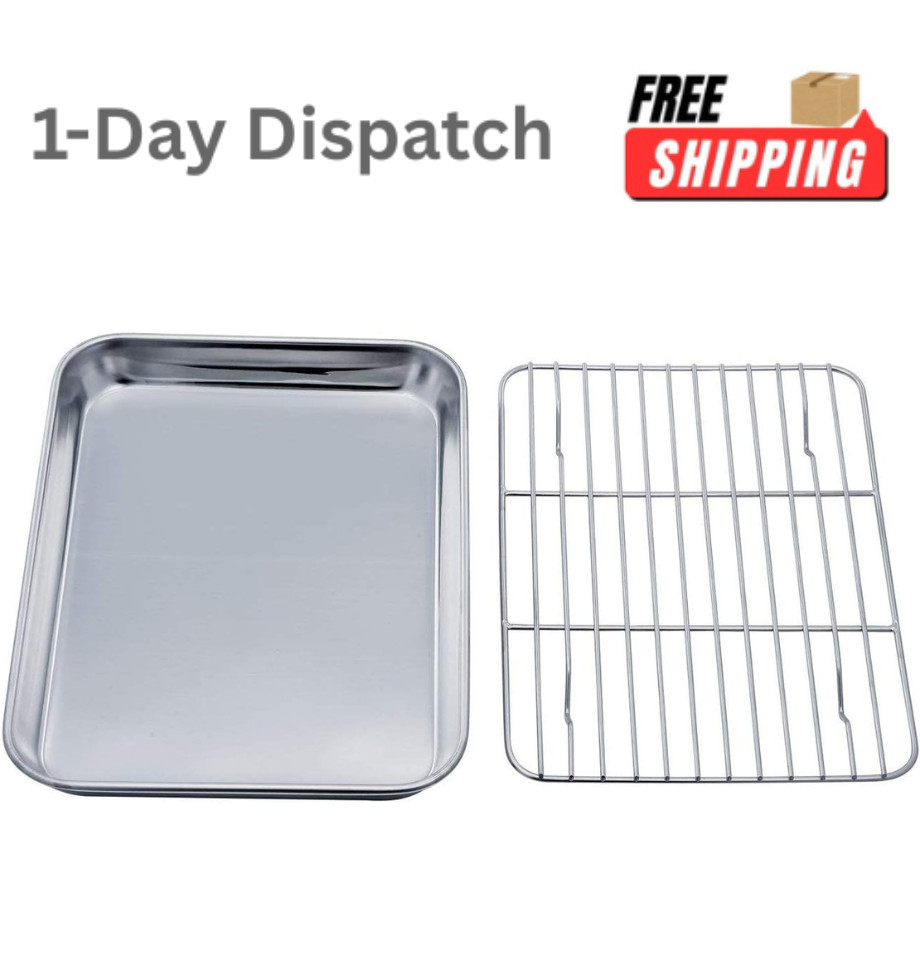 TeamFar Toaster Oven Tray and Rack Set 9.3 x 7 x 1 Inch Stainless Steel.