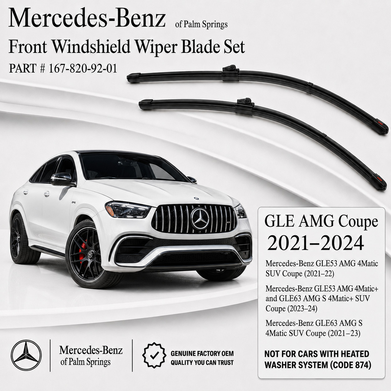 2021-2024 Mercedes-Benz GLE COUPE Front Wiper Blade Set 1678209201 OEM NEW