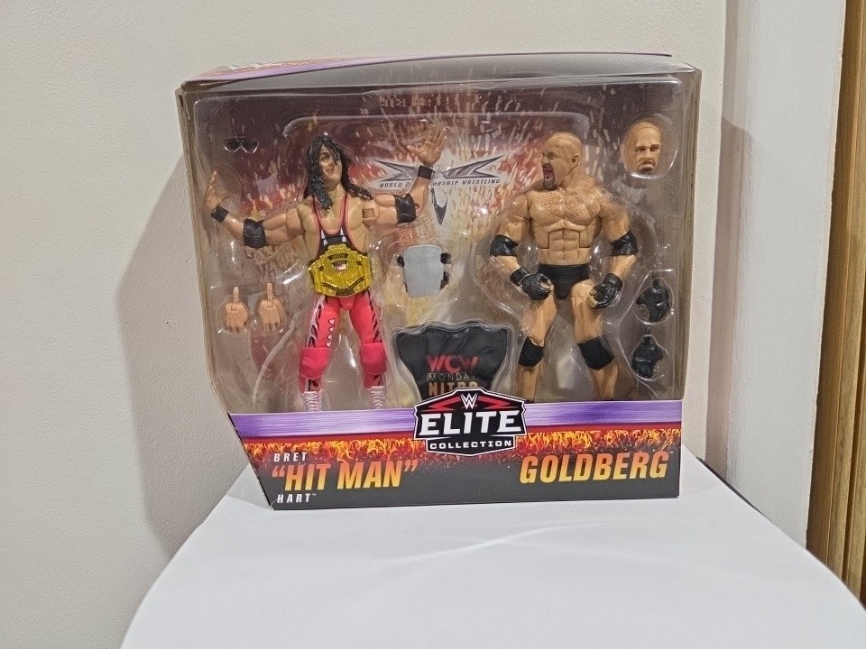 WWE WCW Mattel Elite Bret Hit Man Hart Vs Goldberg 2 Pack Figure New WWE WCW Mattel Elite Bret Hit Man Hart Vs Goldberg 2 Pack Figure New
