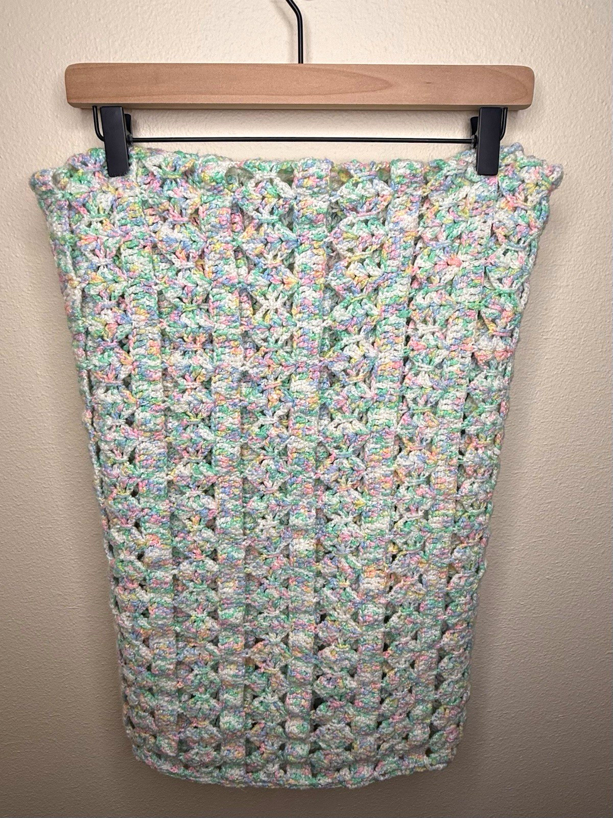 Handmade Crochet Pastel Rainbow Throw Blanket 48x46 Textured Openwork Afghan Handmade Crochet Pastel Rainbow Throw Blanket 48x46 Textured Openwork Afghan