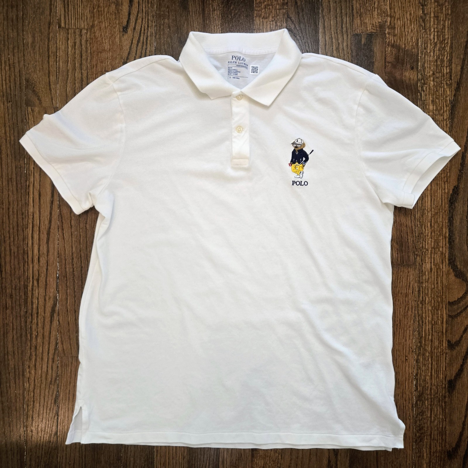 Polo Ralph Lauren Performance Pro Fit Size Large White Embroidered Bear Logo Polo Ralph Lauren Performance Pro Fit Size Large White Embroidered Bear Logo
