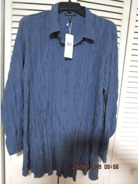 Eileen Fisher crinkled silk blouse XL in steel blue/grey color NWT, never worn Eileen Fisher crinkled silk blouse XL in steel blue/grey color NWT, never worn