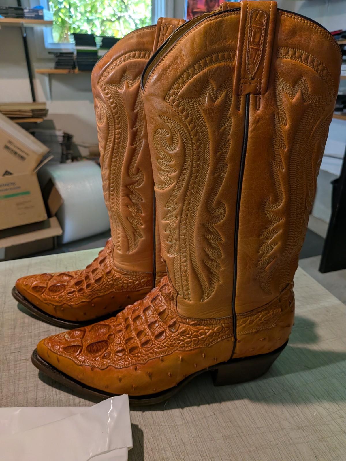 Vintage Rudel Handmade Crocodile Cowboy Western Boots Mens 9.5 EE Honey Natural