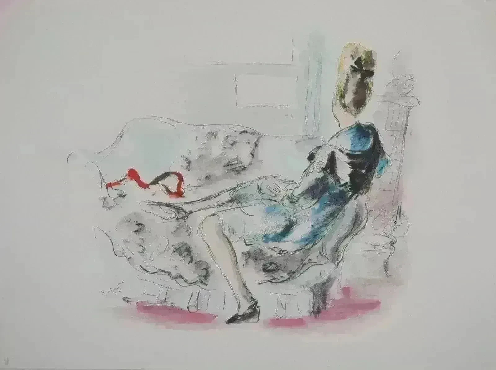 André DIGNIMONT: The Blue Dress, Original Signed LITHOGRAPH, 1946
