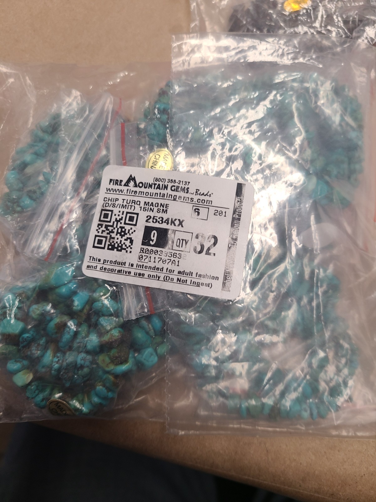 Lot of Fire Mountain Chipped Turquoise Magnesite Beads
