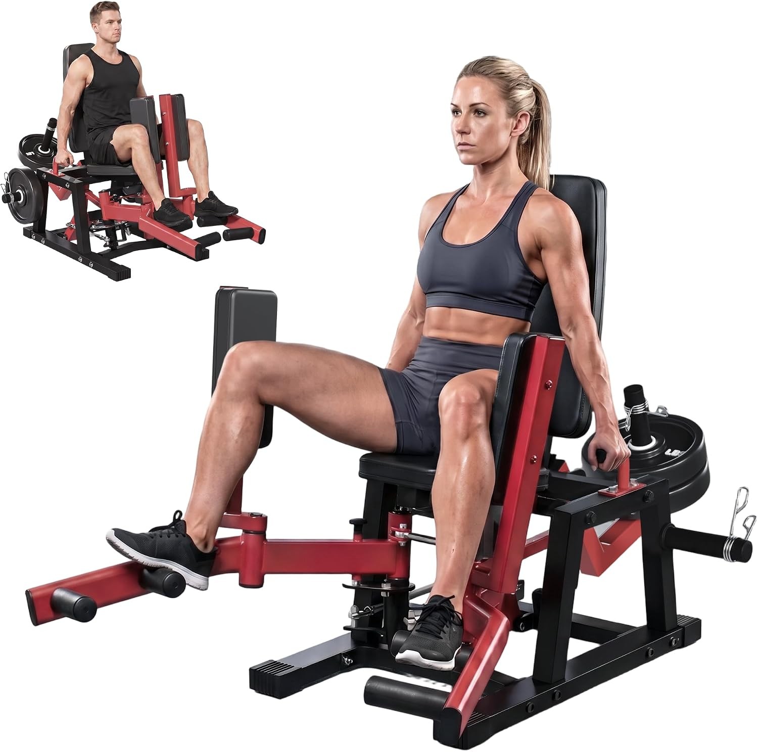 2-in-1 Hip Abductor Adductor Machine 3D Curved Motion Steel Gym Black & Red