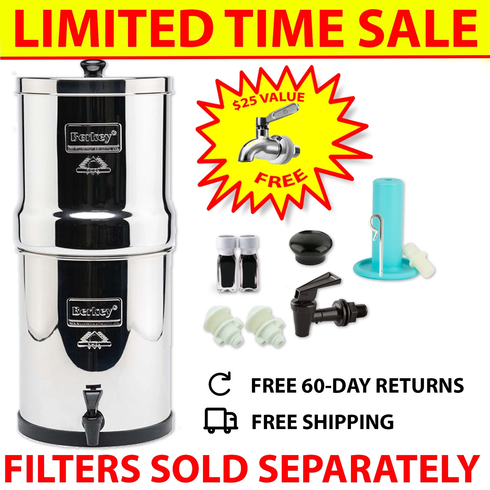 Crown Berkey 6 Gal Stainless Steel Housing Only w/ Spigot - No Filters