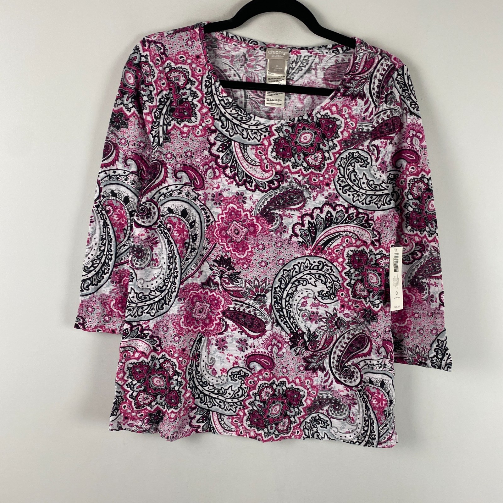 Chicos Zenergy Top Size 0 US Small Crushed Paisley 3/4 Sleeves Top