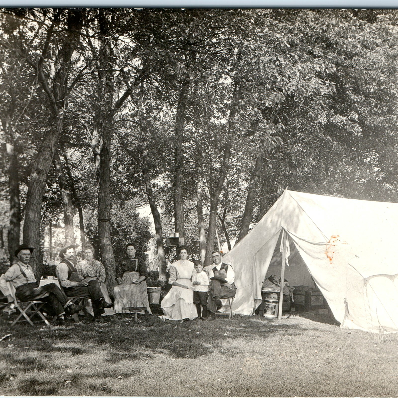 c1910s Family Campsite RPPC Camp Tent Real Photo Cook Galvanized Oil Can