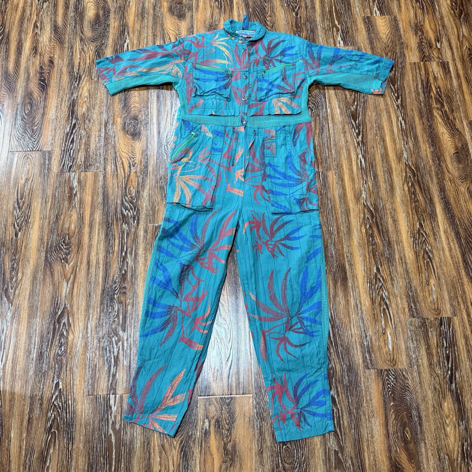 Vtg Global Kiwis Jumpsuit M L Tropical Maximal Dopa Romper Boho Festival Grunge