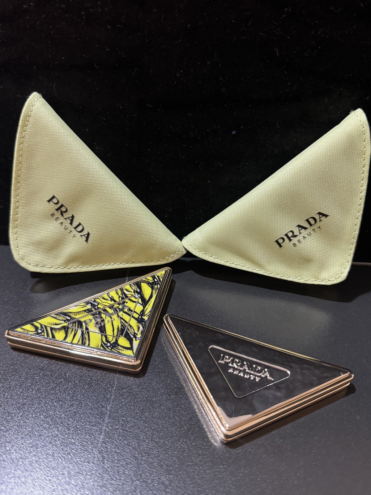 Prada Beauty Triangle Folding Double Mirror Compact Mint Pouch GWP New 2 types
