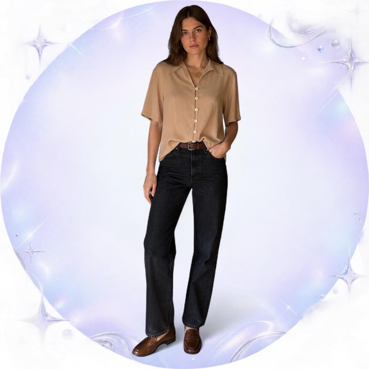 Vintage Impressions of California Taupe Rayon Blouse Size 8