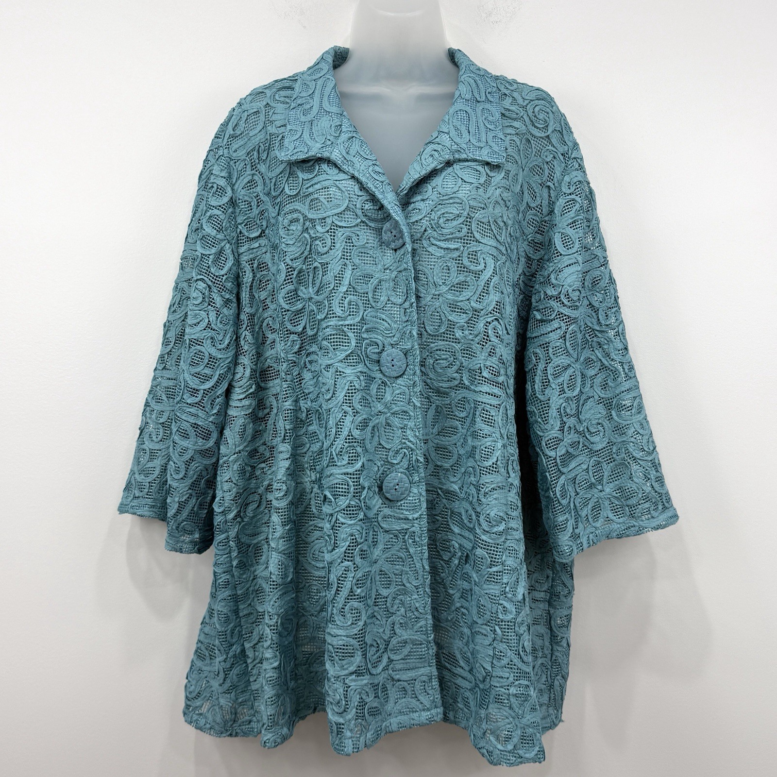 Coldwater Creek Jacket 3X Blue Lace Embroidered Feminine Mature Dainty Artsy