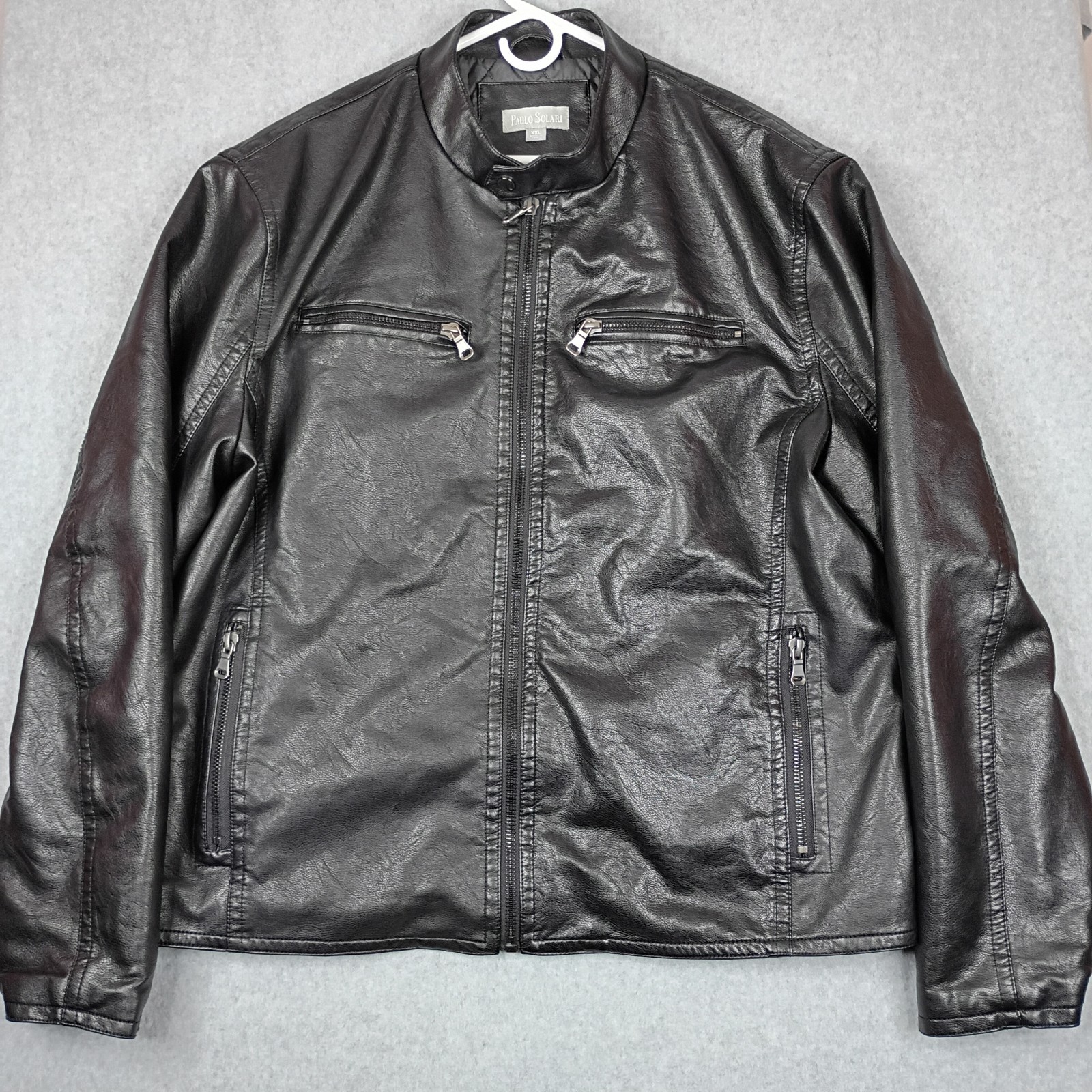 Paulo Solari Motorcycle Jacket Mens XXL Black Faux Leather Cafe Racer