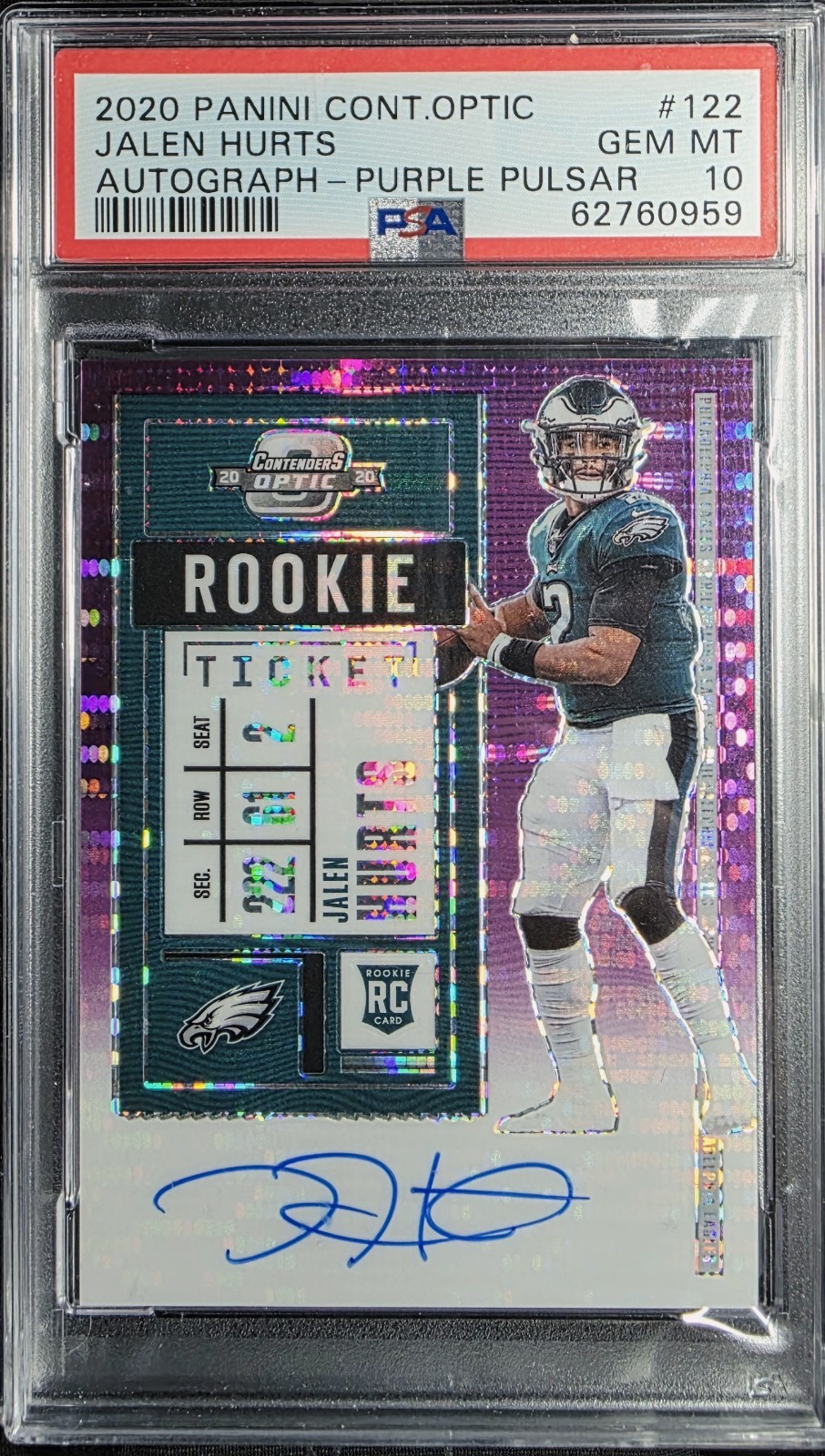 2020 Panini Contenders Optic Rookie Jalen Hurts Auto Pulsar /21 PSA 10 #122 