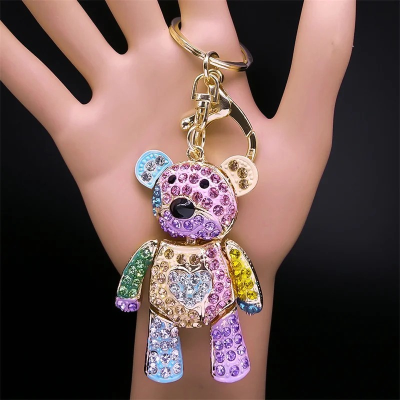 Cute Teddy Bear Rhinestone Bling Keychain Sparkly Bag Charm Key Ring Gift New
