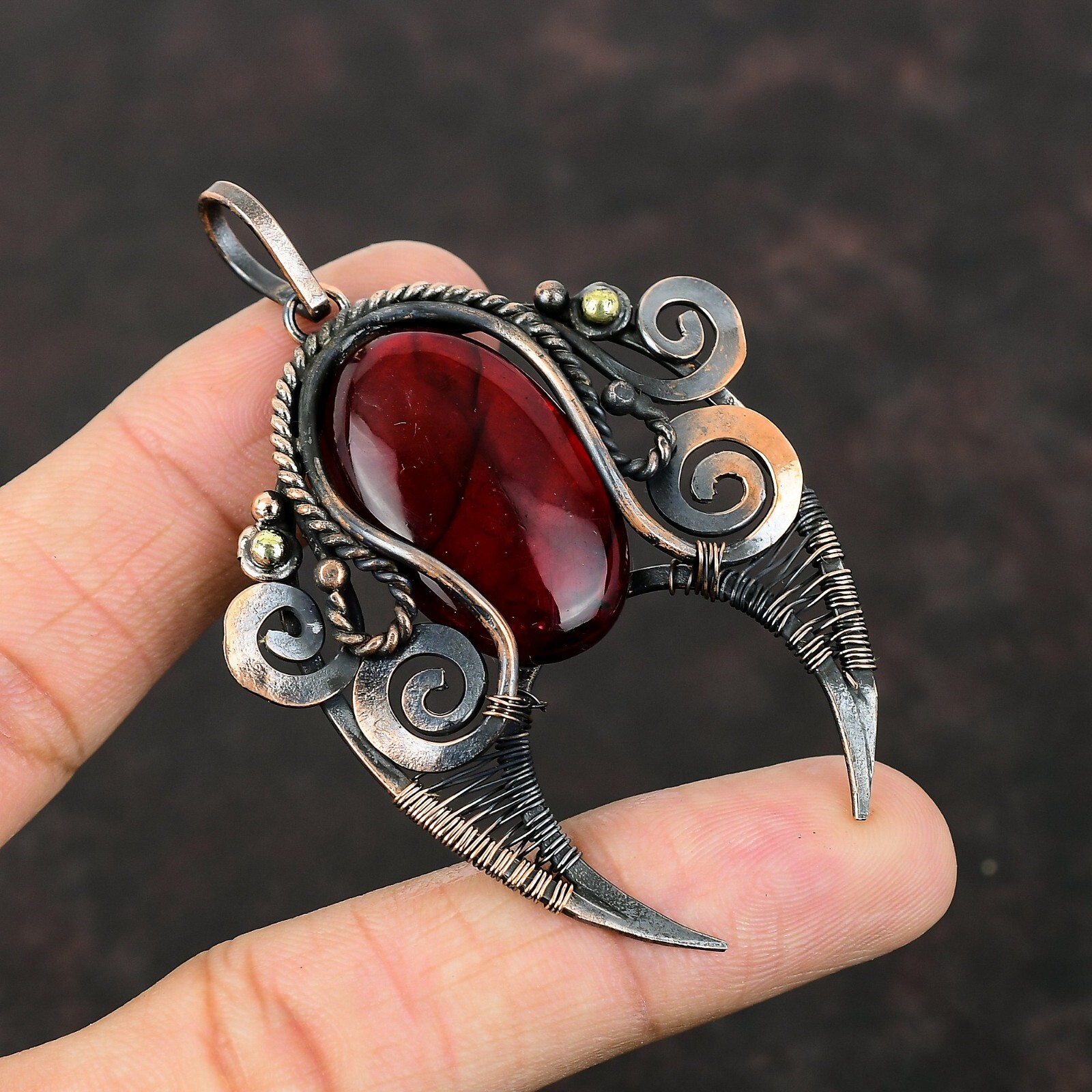 Red Fire Labradorite Wire Wrapped Pendant Handcrafted Copper Holiday 2.87\