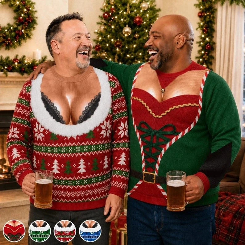 Funny Ugly Christmas Sweater, Custom Chest Cleavage Gag Gift For Men