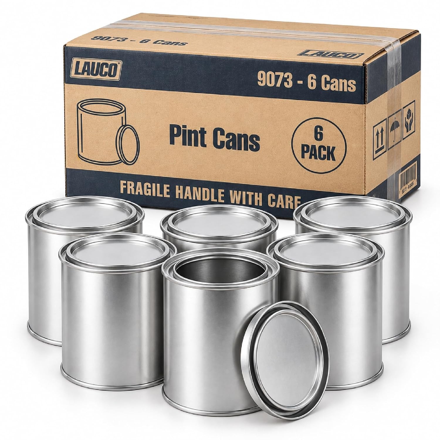 LAUCO Empty Paint Cans with Lids, 16 oz Pint Metal Paint Cans, 6 Pack, Durable