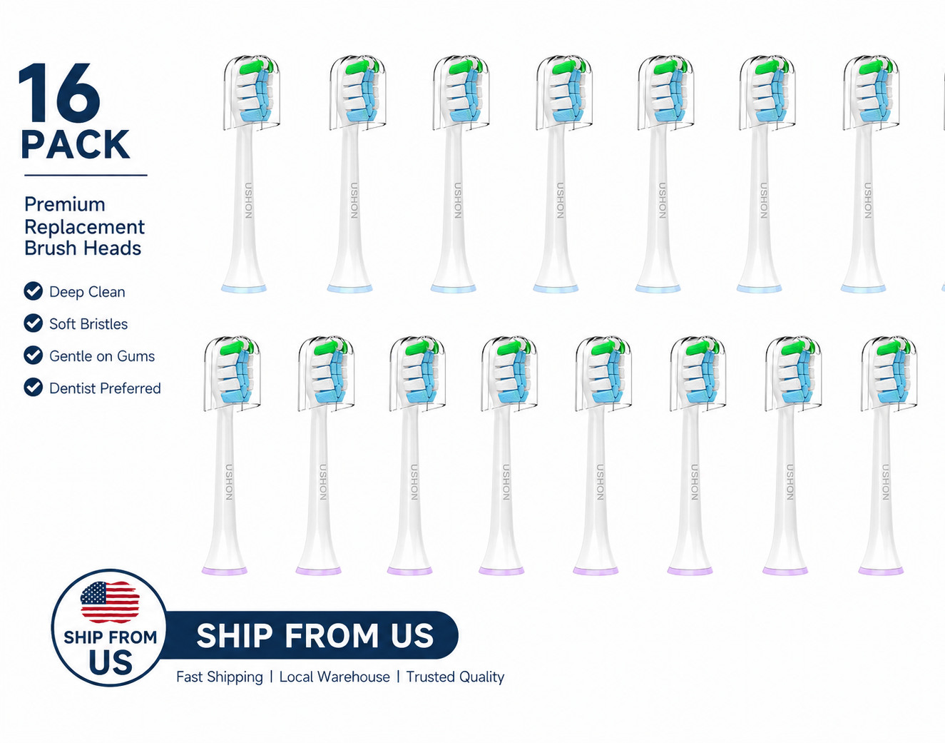 Replacement Toothbrush Heads Compatible with Phillips Sonicare Snap-on 16pc Pack