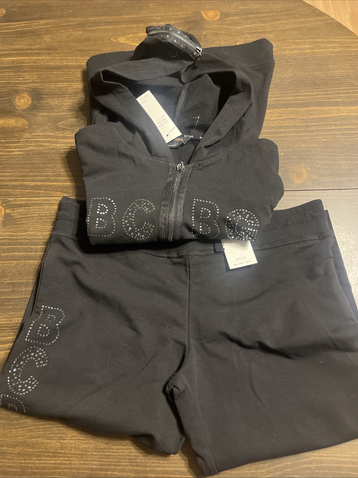 BCBG Max Azria Black Active Suit (Hoodie and Sweatpants) Size L NWT $320